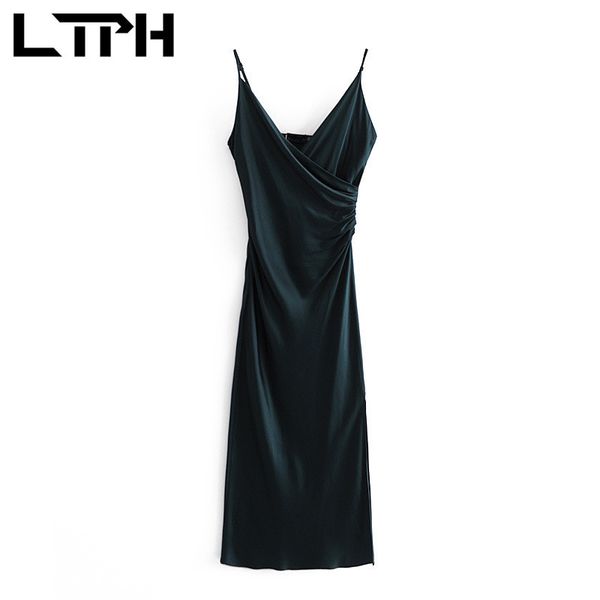 v-neck dark green women satin dress sleeveless strap robe high waist split mid-length elegant dresses summer 210427, Black;gray
v-neck dark green women satin dress sleeveless strap robe high waist split mid-length elegant dresses summer 210427, Black;gray