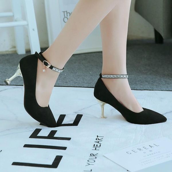 dress shoes big size 11 12 13 14 15 16 ladies high heels women woman pumps metal pointed buckle with shallow suede cup and single shoe, Black 
dress shoes big size 11 12 13 14 15 16 ladies high heels women woman pumps metal pointed buckle with shallow suede cup and single shoe, Black