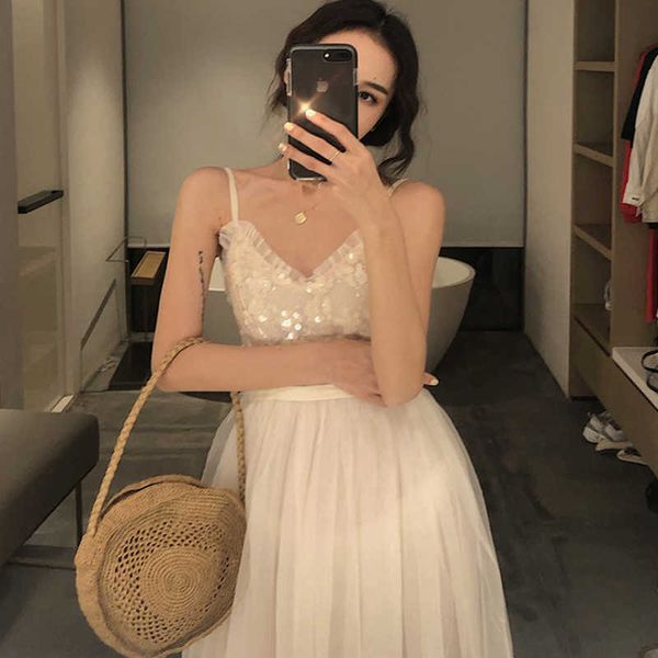 vintage mesh sequin dress elegant design women spaghetti strap summer korean long clothing ladies 210604, Black;gray
vintage mesh sequin dress elegant design women spaghetti strap summer korean long clothing ladies 210604, Black;gray