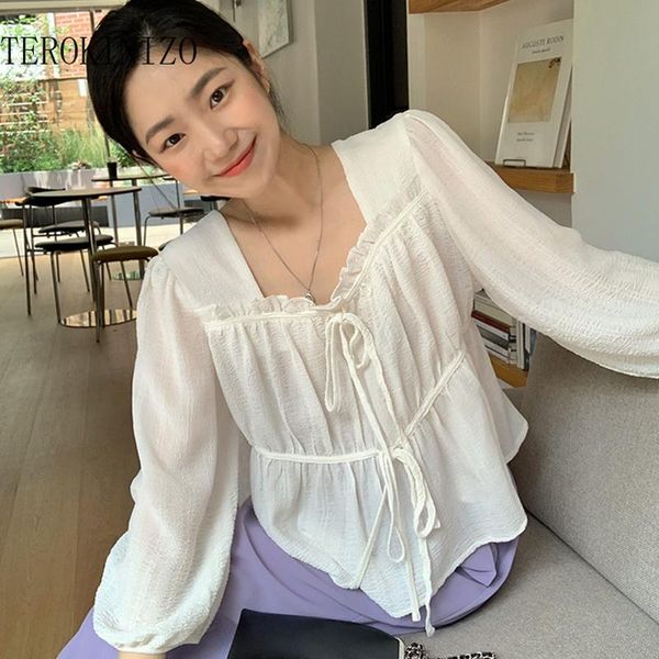 women's blouses & shirts terokinizo korean chic blouse women lace up square collar long sleeve white femme pure color all-match loose l
women's blouses & shirts terokinizo korean chic blouse women lace up square collar long sleeve white femme pure color all-match loose l