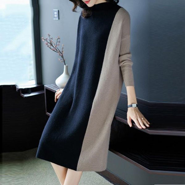 casual dresses winter long sleeve sweater dress women's color matching female o-neck straight knitted midi vestidos, Black;gray
casual dresses winter long sleeve sweater dress women's color matching female o-neck straight knitted midi vestidos, Black;gray