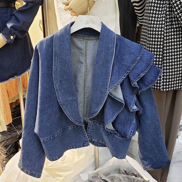 women's jackets fashion denim women coats autumn 2021 v-neck solid ruffles long-sleeved slim elegant office lady outwear, Black;brown
women's jackets fashion denim women coats autumn 2021 v-neck solid ruffles long-sleeved slim elegant office lady outwear, Black;brown
