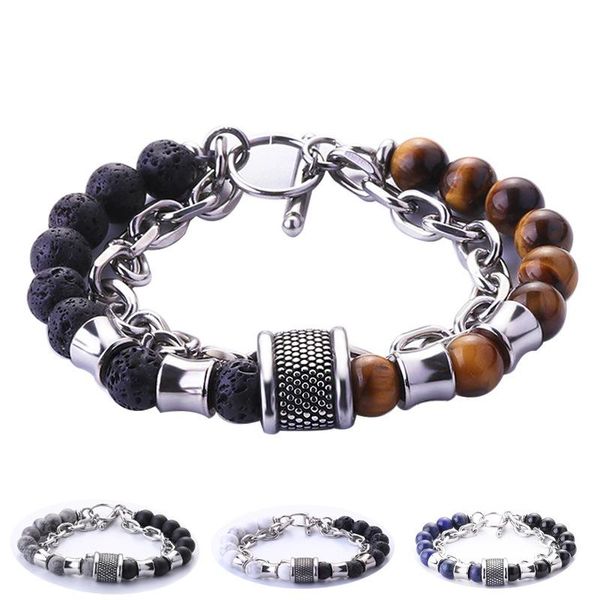 link, chain volcanic stone bracelet for men stainless steel bead women handwear bracelets male tiger eye, Black
link, chain volcanic stone bracelet for men stainless steel bead women handwear bracelets male tiger eye, Black