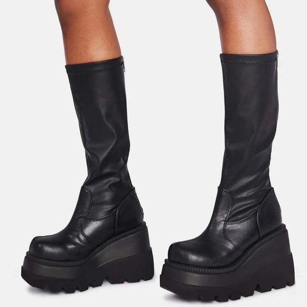 women's boots 2021 spring winter platform fashion zipper thick heels soft stretch botas lady work shoes women, Black
women's boots 2021 spring winter platform fashion zipper thick heels soft stretch botas lady work shoes women, Black
