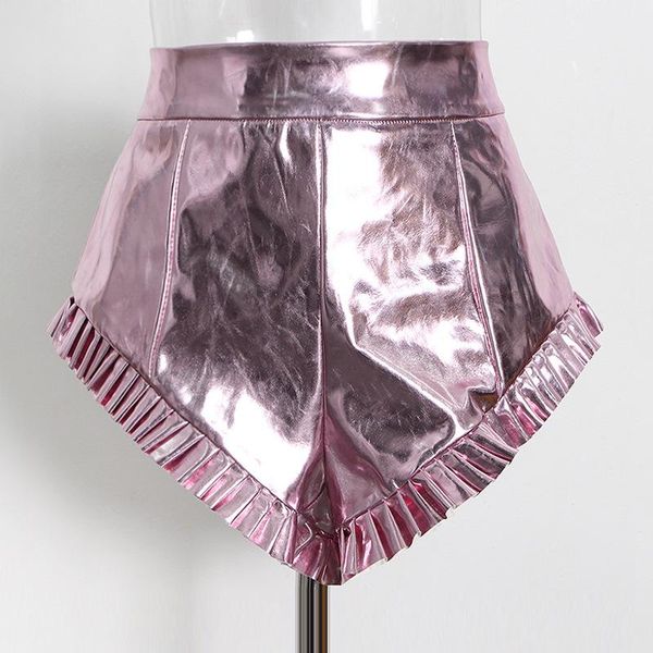 women's shorts personalized shiny silver women ruffles short pants 2021 summer high waist solid color pu zipper slim party clothes, White;black
women's shorts personalized shiny silver women ruffles short pants 2021 summer high waist solid color pu zipper slim party clothes, White;black
