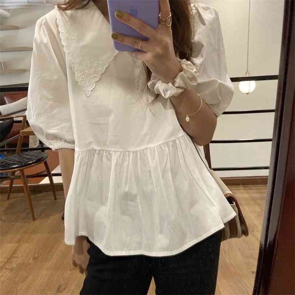 women's knits & tees fashion women chic all match 2021 peter pan collar korean vintage loose retro casual blouse, White
women's knits & tees fashion women chic all match 2021 peter pan collar korean vintage loose retro casual blouse, White