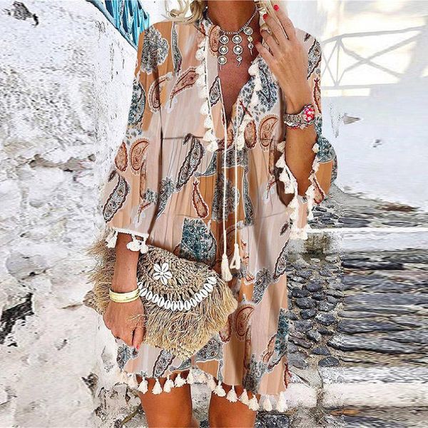 casual dresses 2021 spring vintage v neck tassel party dress women elegant floral print 3/4 sleeve mini ladies summer beach, Black;gray
casual dresses 2021 spring vintage v neck tassel party dress women elegant floral print 3/4 sleeve mini ladies summer beach, Black;gray