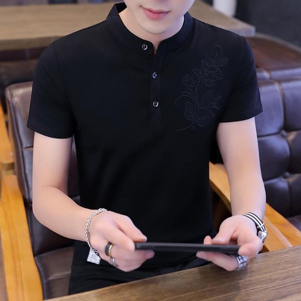 men's polos 2021 summer shirs men embroidery vintage short sleeve shirt slim business casual turndown collar male clothing, White;black
men's polos 2021 summer shirs men embroidery vintage short sleeve shirt slim business casual turndown collar male clothing, White;black
