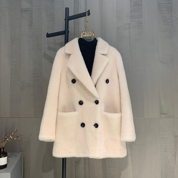 women's fur & faux short lamb coat with shearling collar, Black 
women's fur & faux short lamb coat with shearling collar, Black