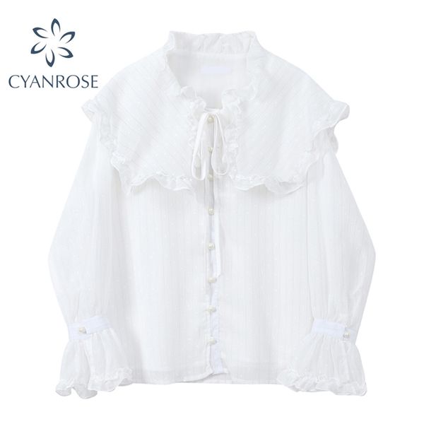peter pan lace-up collar mori girl white blouses women flare long sleeve cardigan shirts elegant retro korean ruffle blusas 210430
peter pan lace-up collar mori girl white blouses women flare long sleeve cardigan shirts elegant retro korean ruffle blusas 210430