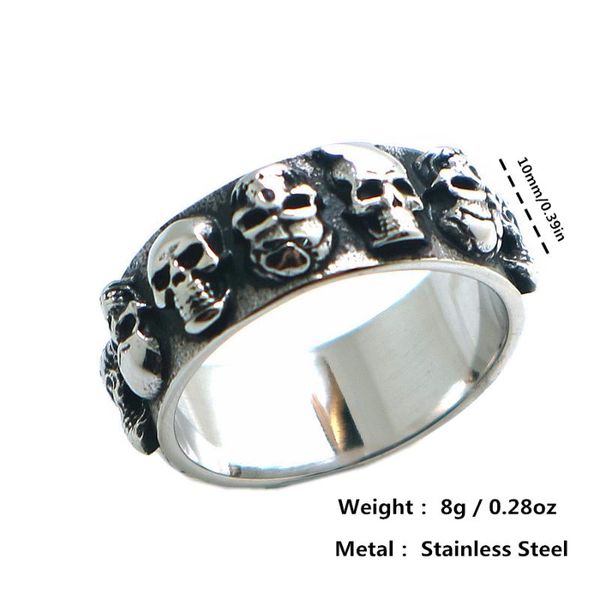 cluster rings 316l stainless steel cool punk gothic skull est ring, Golden;silver