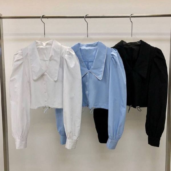 spring turn-down collar short blouses womens button up shirts fashion drawstring designed camisas mujer crop 210514, White
spring turn-down collar short blouses womens button up shirts fashion drawstring designed camisas mujer crop 210514, White