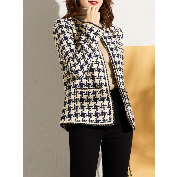 women's wool & blends short coat 2021 spring and autumn korean ladies temperament all-match houndstooth tweed top, Black
women's wool & blends short coat 2021 spring and autumn korean ladies temperament all-match houndstooth tweed top, Black