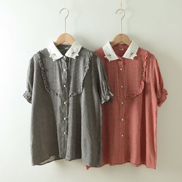 neckline embroidery sweet ruffled patchwork plaid shirt blouse female summer, White
neckline embroidery sweet ruffled patchwork plaid shirt blouse female summer, White