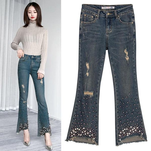women's jeans fall spring vintage womens stretchy pearls beading tassel denim flare trousers ,2021 casual ripped pants for woman, Blue
women's jeans fall spring vintage womens stretchy pearls beading tassel denim flare trousers ,2021 casual ripped pants for woman, Blue