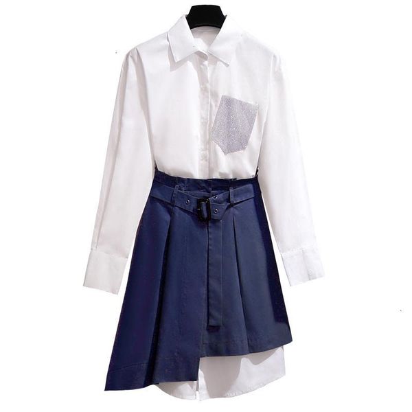 two piece dress women revers patchwork casual 2 sets belt long mouths irregular blouse and mini smoking of outfits, White
two piece dress women revers patchwork casual 2 sets belt long mouths irregular blouse and mini smoking of outfits, White