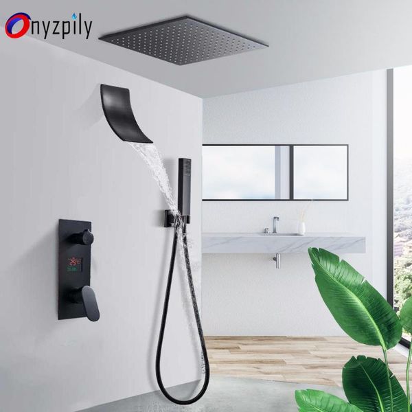 onyzpily matte black bathroom shower faucet set ceiling mounte lcd digital displa waterfall system swivel spout mixer tap sets
onyzpily matte black bathroom shower faucet set ceiling mounte lcd digital displa waterfall system swivel spout mixer tap sets
