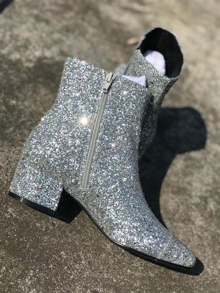 boots thick heel sequined autumn and winter plus velvet zipper square toe short silver women's on the explosion, Black
boots thick heel sequined autumn and winter plus velvet zipper square toe short silver women's on the explosion, Black