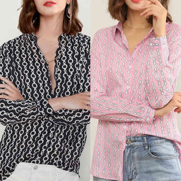 women's blouses & shirts chain print blouse women loose turn down collar long sleeve casual tunic hunt femme drop, White
women's blouses & shirts chain print blouse women loose turn down collar long sleeve casual tunic hunt femme drop, White