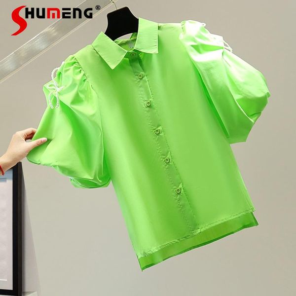 women's blouses & shirts pearl bowknot puff sleeve shirt for woman 2021 summer korean style loose casual all-matching femme blusas, White
women's blouses & shirts pearl bowknot puff sleeve shirt for woman 2021 summer korean style loose casual all-matching femme blusas, White