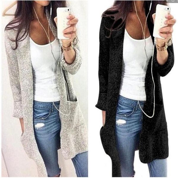 women's jackets autumn and winter fashion loose cardigan long sleeve mid-length sweater women, Black;brown
women's jackets autumn and winter fashion loose cardigan long sleeve mid-length sweater women, Black;brown