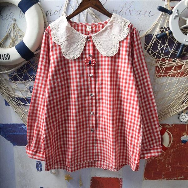 women's blouses & shirts japanese soft girl mori female small fresh crochet hollow wavy side doll collar bowknot cotton plaid blouse, White
women's blouses & shirts japanese soft girl mori female small fresh crochet hollow wavy side doll collar bowknot cotton plaid blouse, White
