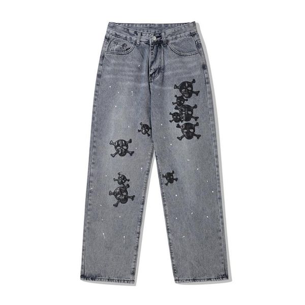 men's jeans 2021 men embroidered skull denim loose straight pants fashion streetwear hip hop retro clothing wide leg trouser, Blue
men's jeans 2021 men embroidered skull denim loose straight pants fashion streetwear hip hop retro clothing wide leg trouser, Blue