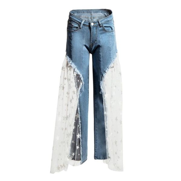 women's casual vintage trouser 2021 creativity high waist comfortable pantalon elegant denim mesh stitching wide-leg pants#lr2 jeans, Blue
women's casual vintage trouser 2021 creativity high waist comfortable pantalon elegant denim mesh stitching wide-leg pants#lr2 jeans, Blue