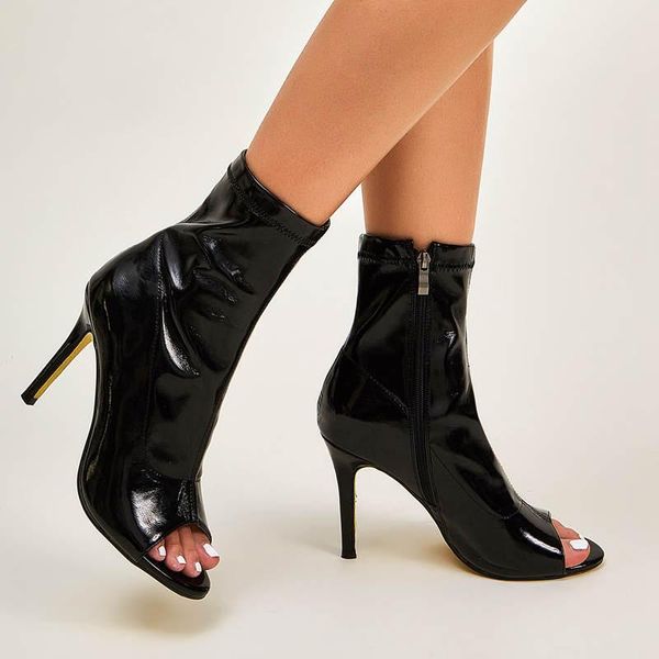 boots 2021 women spring/autumn ankle peep toe black patent leather side zipper solid color woman thin high heels pumps 42
boots 2021 women spring/autumn ankle peep toe black patent leather side zipper solid color woman thin high heels pumps 42
