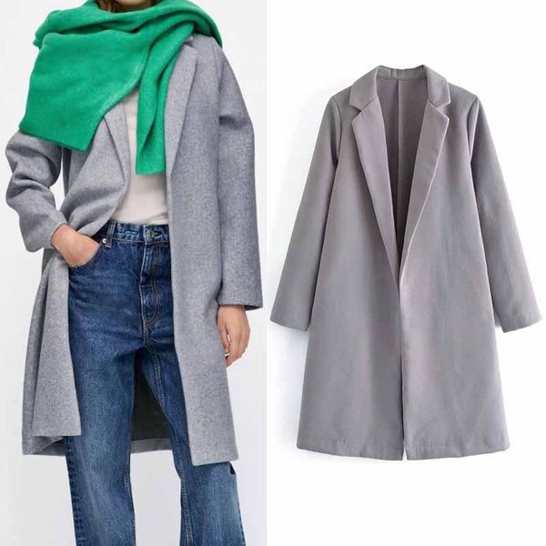 women's wool & blends arrival elegant office work lady solid grey open front notched lapel mid-long woolen overcoat fashion femme autum, Black
women's wool & blends arrival elegant office work lady solid grey open front notched lapel mid-long woolen overcoat fashion femme autum, Black