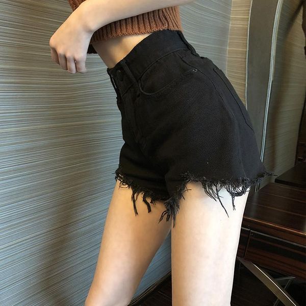 women's shorts summer girl tassels thin high waist wide leg loose black jeans pants, White;black
women's shorts summer girl tassels thin high waist wide leg loose black jeans pants, White;black