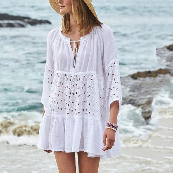 women swimsuit bikini beach cover up robe tunic shirt v-neck summer solid lace hollow shirts sunscreen blouse women's swimwear, White;black
women swimsuit bikini beach cover up robe tunic shirt v-neck summer solid lace hollow shirts sunscreen blouse women's swimwear, White;black