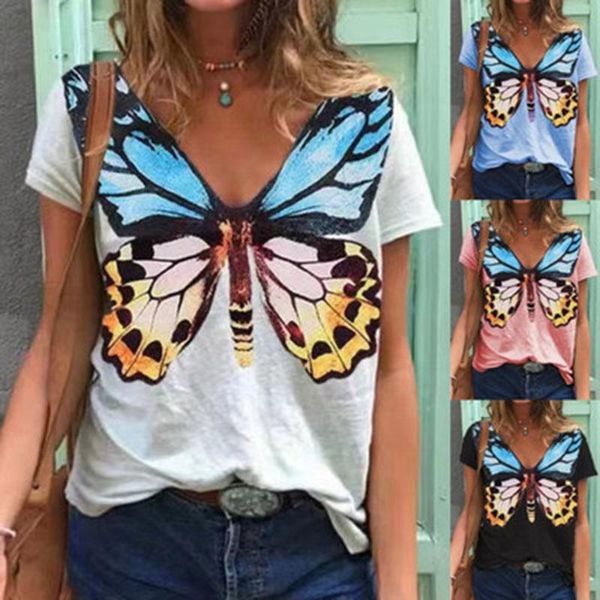 women's t-shirt summer v-neck short sleeve butterfly print casual ladies fashion daily attendance plus size shirts for women, White
women's t-shirt summer v-neck short sleeve butterfly print casual ladies fashion daily attendance plus size shirts for women, White