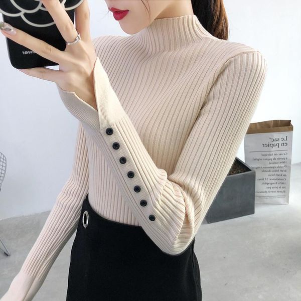 women's sweaters button knitted women sweater turtleneck pullovers soid elastic slim office lady elegant buttoming pulls outwear, White;black
women's sweaters button knitted women sweater turtleneck pullovers soid elastic slim office lady elegant buttoming pulls outwear, White;black