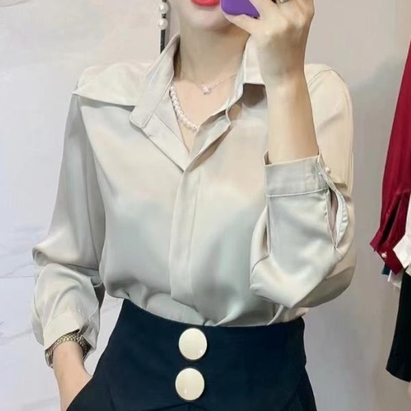 women's blouses & shirts blue satin shirt women fashion loose office lady blouse woman v-neck solid long sleeve chic 16884, White
women's blouses & shirts blue satin shirt women fashion loose office lady blouse woman v-neck solid long sleeve chic 16884, White
