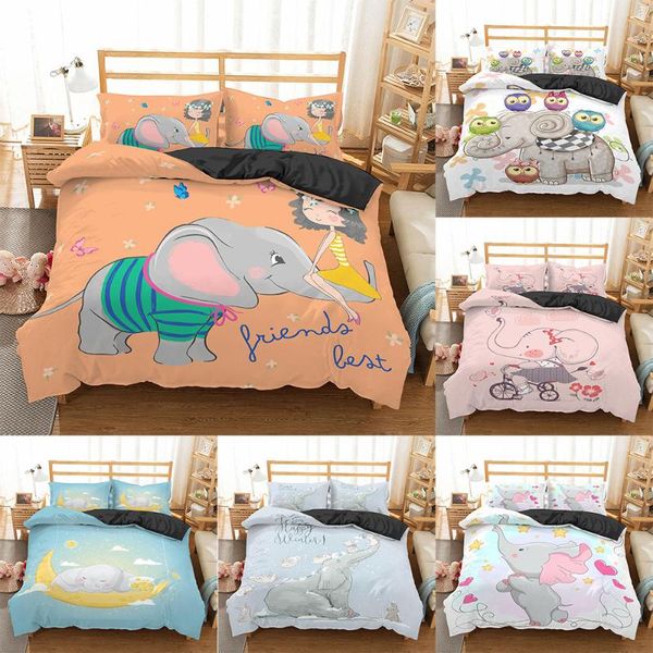 bedding sets 2021 3d cartoon set for kids pink elephant duvet cover king size quilt bedclothes comforter