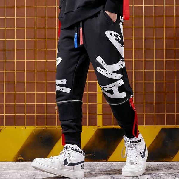 men's pants hip hop original design tall street men and women loose long trousers haren crash color stickers, Black
men's pants hip hop original design tall street men and women loose long trousers haren crash color stickers, Black