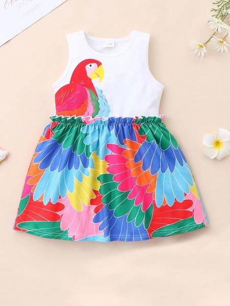 toddler girls parrot print a-line dress she, Red;yellow 
toddler girls parrot print a-line dress she, Red;yellow