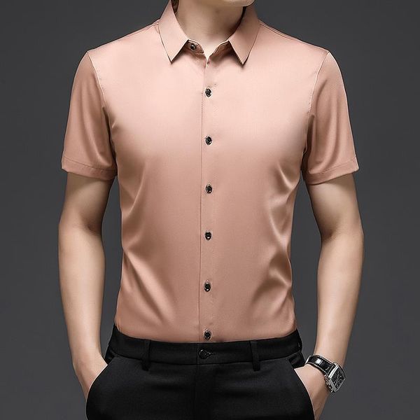 men's casual shirts summer large size ice silk mens work office dress satin clothes for fashion white blue grey gentleman classic, White;black
men's casual shirts summer large size ice silk mens work office dress satin clothes for fashion white blue grey gentleman classic, White;black