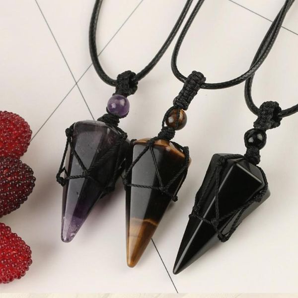natural stone rope wrap necklace hexagonal prism healing pendant necklaces adjustable vintage jewelry, Silver
natural stone rope wrap necklace hexagonal prism healing pendant necklaces adjustable vintage jewelry, Silver