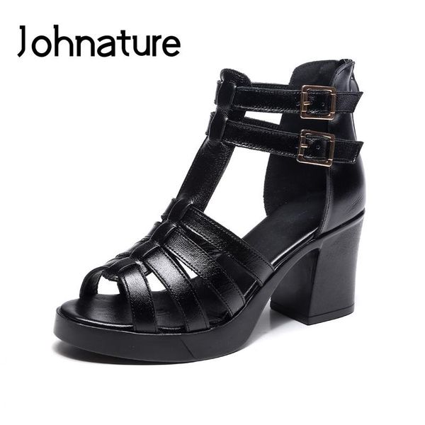 johnature 2021 summer genuine leather solid square heel hollow peep toe rome gladiator platform high heels sandals women, Black
johnature 2021 summer genuine leather solid square heel hollow peep toe rome gladiator platform high heels sandals women, Black