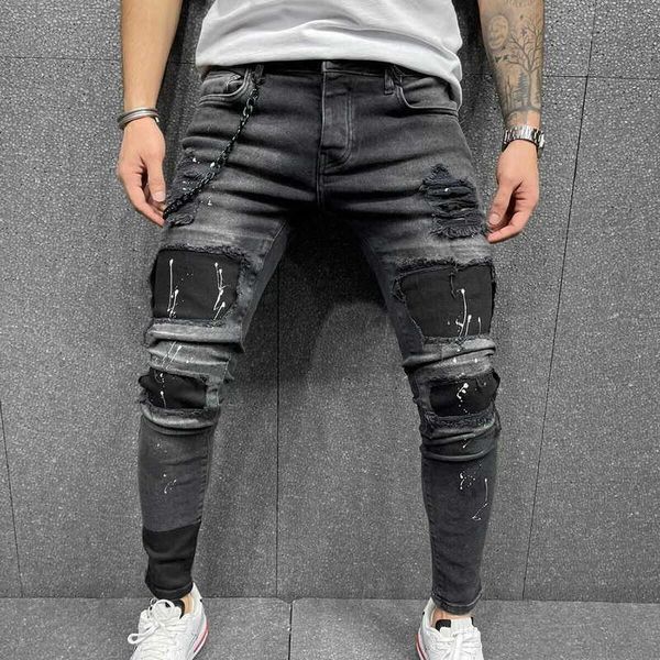 men ripped skinny jeans black patchwork biker pencil pants locomotive denim pants streets hip hop cowboy trousers x0621, Blue
men ripped skinny jeans black patchwork biker pencil pants locomotive denim pants streets hip hop cowboy trousers x0621, Blue