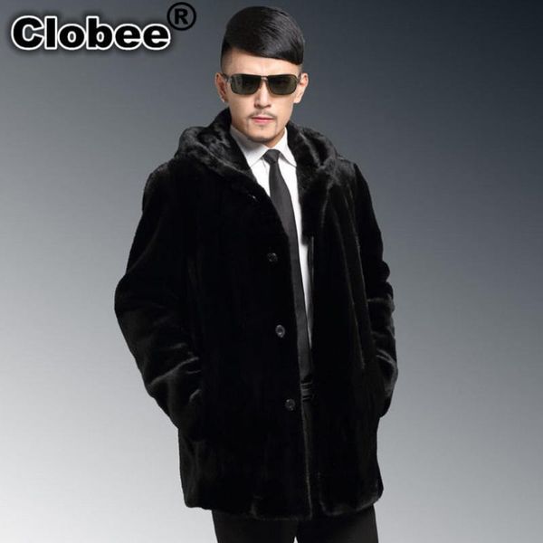 men's fur & faux mens 2021 winter hooded mink jacket coats male long overcoats large size 4xl black outwears casaco masculino