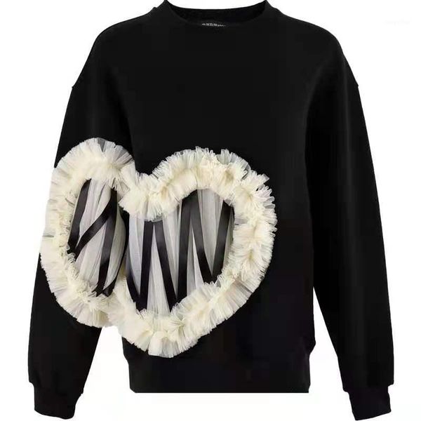 women's sweaters autumn and winter fashion design sense round neck love mesh lace-up print patchwork loose pullover sweater blouse, White;black
women's sweaters autumn and winter fashion design sense round neck love mesh lace-up print patchwork loose pullover sweater blouse, White;black