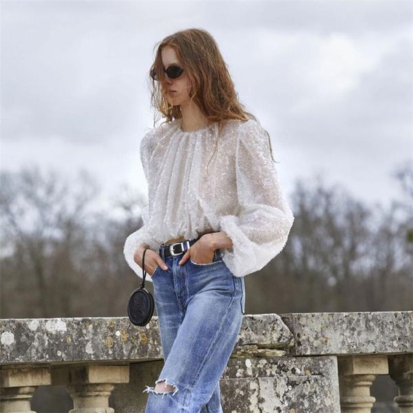 women's blouses & shirts white long sleeved colorful sequins bubble sleeves super fairy small blouse female
women's blouses & shirts white long sleeved colorful sequins bubble sleeves super fairy small blouse female