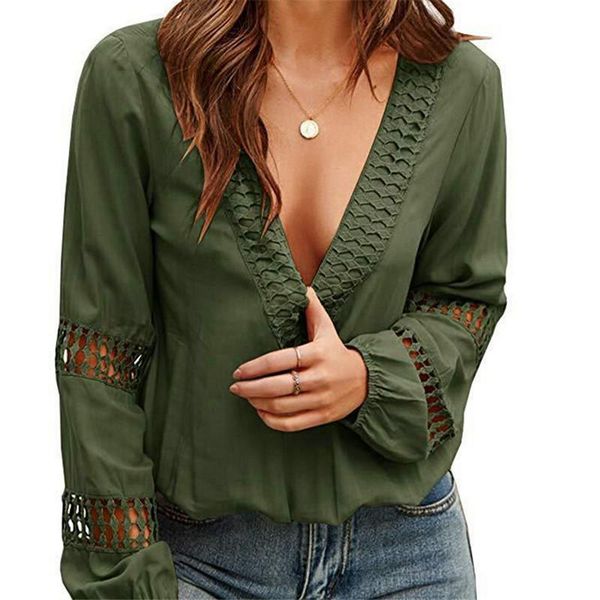 women's blouses & shirts women long sleeve loose chiffon blouse v neck casual lady lace hollow out office pullover, White
women's blouses & shirts women long sleeve loose chiffon blouse v neck casual lady lace hollow out office pullover, White
