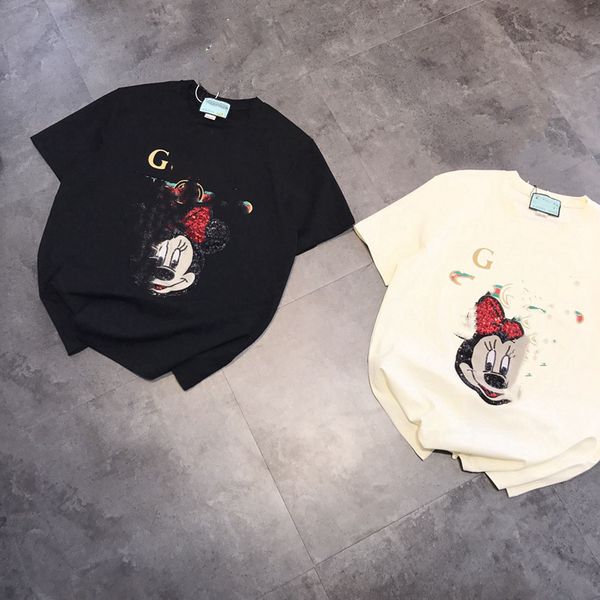 2021 summer new sequin cartoon avatar printed letter round neck loose medium long t-shirt, White
2021 summer new sequin cartoon avatar printed letter round neck loose medium long t-shirt, White