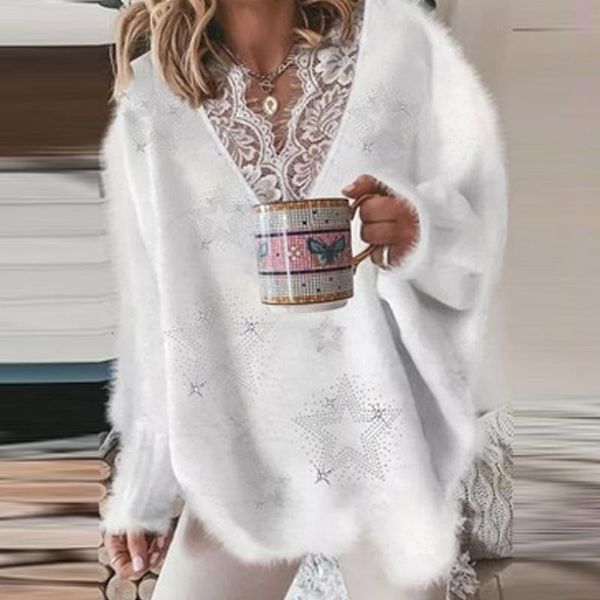 women's sweaters fashion comfortable women soft sweater elegant lace v neck ruffle fleece autumn winter loose streetwear pullover jumpe, White;black
women's sweaters fashion comfortable women soft sweater elegant lace v neck ruffle fleece autumn winter loose streetwear pullover jumpe, White;black
