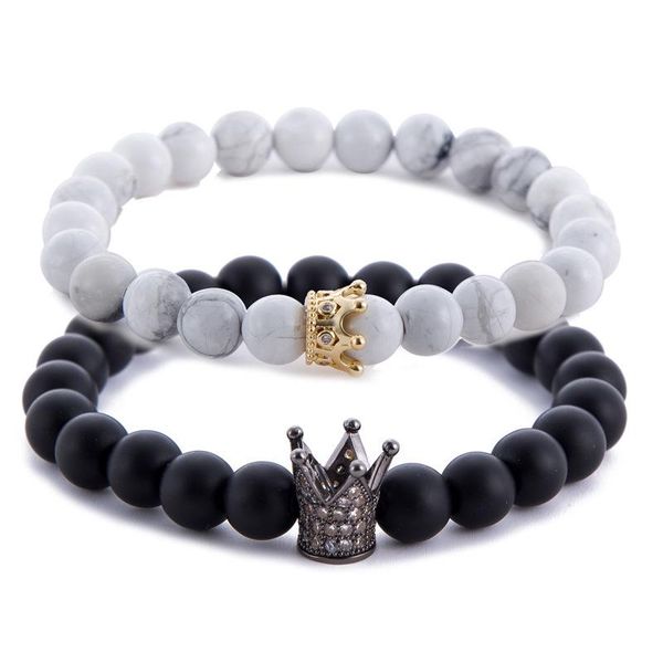 beaded, strands crown natural stone micro-inlay copper bracelet set white zircon jewelry fashion women men 2 pcs 8mm, Black
beaded, strands crown natural stone micro-inlay copper bracelet set white zircon jewelry fashion women men 2 pcs 8mm, Black