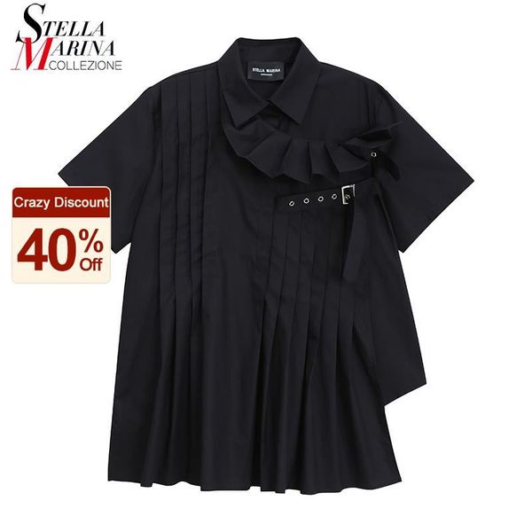 women's blouses & shirts solid black white summer short-sleeve casual pleated blouse with ruffles large size girls cute wear shirt chem
women's blouses & shirts solid black white summer short-sleeve casual pleated blouse with ruffles large size girls cute wear shirt chem